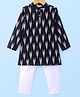 CrayonFlakes Cotton Full Sleeves Ikkat Motif Printed Kurta Pyjama Set - Black
