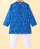 CrayonFlakes Cotton Full Sleeves Floral Printed Kurta Pyjama Set - Blue