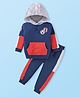 Babyhug Terry Knit Full Doctor Sleeves Hooded Cut & Sew Sweatshirt & Joggers Set with Kangaroo Pockets & Patch - Navy Blue