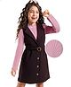 Hola Bonita Knit Full Sleeves Knee Length Dungaree Dress With Full Sleeve Inner Top - Brown & Pink