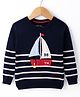 ToffyHouse Knitted Full Sleeves Striped & Boat Designed Pullover Sweater - Navy Blue
