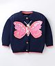 ToffyHouse Knitted Full Sleeves Cardigan with Butterfly Design & Sequin Detailing - Navy Blue