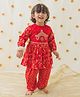 Tiber Taber Cotton Full Sleeves Devi Embroidered & Floral Foil Printed Kurta With Salwar Set - Red