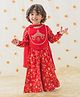 Tiber Taber Cotton Full Sleeves Floral Foil Printed Coordinating Top & Palazzo With Dupatta - Red