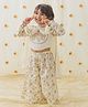 Tiber Taber Cotton Full Sleeves Floral Foil Printed Coordinating Top & Pant With Dupatta - Cream
