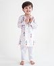 Tiber Taber Cotton Full Sleeves Krishna Printed Kurta Pyjama Set - White