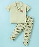 Wonderchild Sinker Woven Half Sleeves Dinosaur  Embroidered & Printed Coordinating Night Suit Set - Olive & Milangh