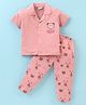Wonderchild Sinker Woven Half Sleeves Teddy Bear  Embroidered & Printed Coordinating Night Suit Set - Peach & Milangh