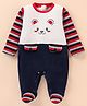 Wonderchild Full Sleeves Cat Embroidered Sleepsuit - Navy Blue