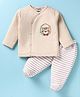 Wonderchild Full Sleeves Animal Embroidered Top With Striped Pant - Fawn & White