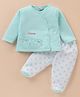 Wonderchild Woven Full Sleeves Mouse Embroidered Jhabla With Polka Dots Printed Footed Pant - Aqua Blue & White