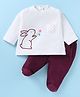 Wonderchild Velour Full Sleeves Rabbit Embroidered Top With Solid Pant - Dull White & Maroon