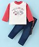 Wonderchild Full Sleeves Nautical Theme Embroidered Tee With Mild Washed Pant & Suspender Set - Off White & Navy Blue