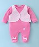Wonderchild Full Sleeves Butterfly Embroidered Bow Applique Romper With Jacket - Rose Pink