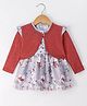 Wonderchild Floral Printed Dress With Full Sleeves Frill Detailed Shrug - Red