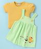 Wonderchild Duck Embroidered Dungaree Dress With Half Sleeves Solid Top - Green
