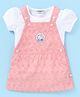 Wonderchild Rabbit Patch Detailed Floral Embroidered Dungaree Dress With Half Sleeves Solid Tee - Peach