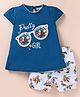 Wonderchild Interlock Half Sleeves Floral Printed Top With Shorts - Royal Blue