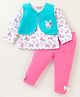 Wonderchild Full Sleeves Floral Printed Top With Cat Patch Detailed Shrug & Bow Applique Pant - White