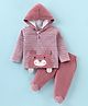 Wonderchild Velour  Full Sleeves Striped Animal Embroidered Hooded Top With Coordinating Pant - Wine