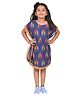 CLOTH BITES Cotton Batwing Sleeves Abstract Printed Kaftan Dress - Blue