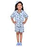 CLOTH BITES Cotton Blend Woven Cats Printed Coordinating Night Suit - Blue