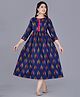 CLOTH BITES Cotton Abstract Printed Maternity Dress With Concealed Zipper Nursing Access - Blue