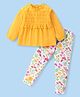 Babyhug Cotton Knit Full Sleeves  Schiffli & Lace Detailed Top With Floral Printed Leggings - Yellow