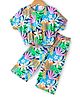 Babyhug Terry Knit Half Sleeves Top & Palazzo Set with Floral & Leaves Print - Navy Blue & Green