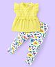 Babyhug Cotton Knit Frill Sleeves Schiffli Top & Floral Printed Leggings Set - Yellow
