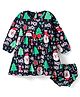 Babyhug Cotton Knit Full Sleeves Frock With Christmas Theme Print & Bloomer - Navy Blue