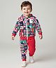 Babyhug Terry Knit Full Sleeves Text Printed Hooded Sweatjacket & Joggers Set - Red & Blue