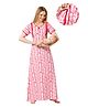 Piu Cotton Woven Half Sleeves Abstract Printed Nighty With Side Zipper Nursing Access - Pink