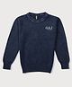 GINI & JONY Woven Full Sleeves Pullover Sweater With Solid Colour & Text Print - Blue