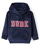 Bodycare Fleece Knit Full Sleeves Hooded Sweatshirt with Text Patch - Navy Blue
