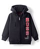 Bodycare Fleece Knit Full Sleeves Hooded Sweatjacket with Text Print - Black
