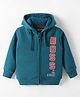 Bodycare Fleece Knit Full Sleeves Hooded Sweat Jacket With Text Print - Teal Blue
