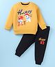 Bodycare Fleece Knit Full Sleeves Winter Wear Suit With Animals Print - Mustard & Black