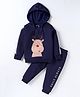 Bodycare Fleece Knit Full Sleeves Hooded Winter Wear Sweatshirt & Joggers Set with Hippo Patch - Navy Blue