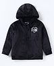 Bodycare Velour Knitted Text Sequinned Full Sleeves Hooded  Jacket with Kangaroo Pockets - Black