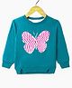 Bodycare Fleece Knit Full Sleeves Sweatshirt With Sequinned Butterfly  Design - Teal Blue