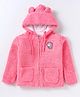 Bodycare Fur Knitted Full Sleeves Winter Hooded Jacket with Unicorn Patch - Pink