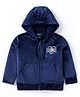 Bodycare Velour Knitted Text Sequinned Full Sleeves Hooded  Jacket with Kangaroo Pockets - Navy Blue