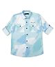 CAVIO Cotton Lycra Full Sleeves Colour Splashed Printed Shirt - Sea Green