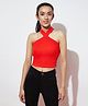 Spunkies Cotton Ribbed Detail Solid Halter Neck Top - Red