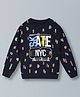 Plum Tree Full Sleeves Skate Printed Crew Neck Cotton Pullover Sweatshirt - Navy Blue