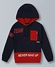 Plum Tree Full Sleeves Never Give Up Text Printed Hooded Cotton Sweatshirt - Navy & Winter Red