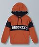 Plum Tree Full Sleeves Brooklyn Text Printed Hooded Cotton Sweatshirt - Winter Brick & Navy