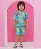 AJ Dezines Pure Cotton Half Sleeves Leaves Printed Coordinating Shirt & Shorts - Blue