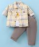 WOW Clothes  Sinker Knit Full Sleeves Checkered Shirt & Trouser Set with Lion Printed T-Shirt - Lemon